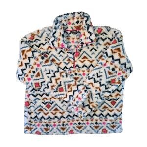 EDDIE BAUER Vanilla Aztec Fleece Pullover 1/4 Zip Ulta Soft Plush Women's Sz XL